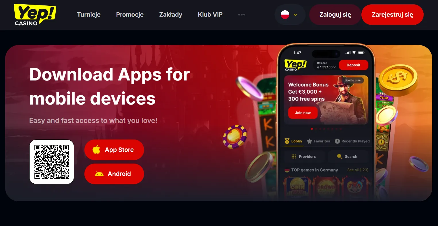 Yep Casino logowanie na telefonie aplikacja mobilna